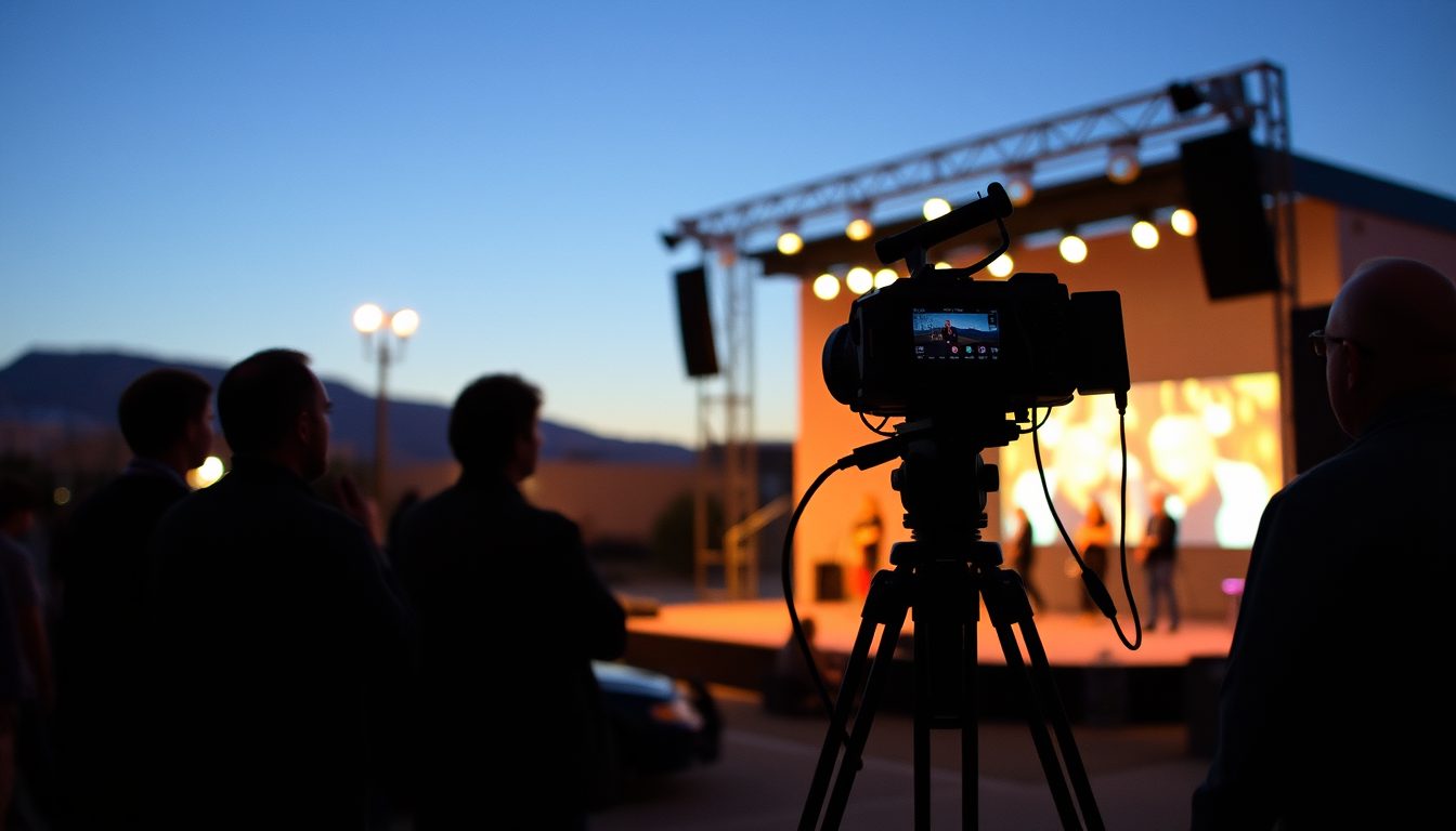 Video camera on a tripod at a live event, Albuquerque